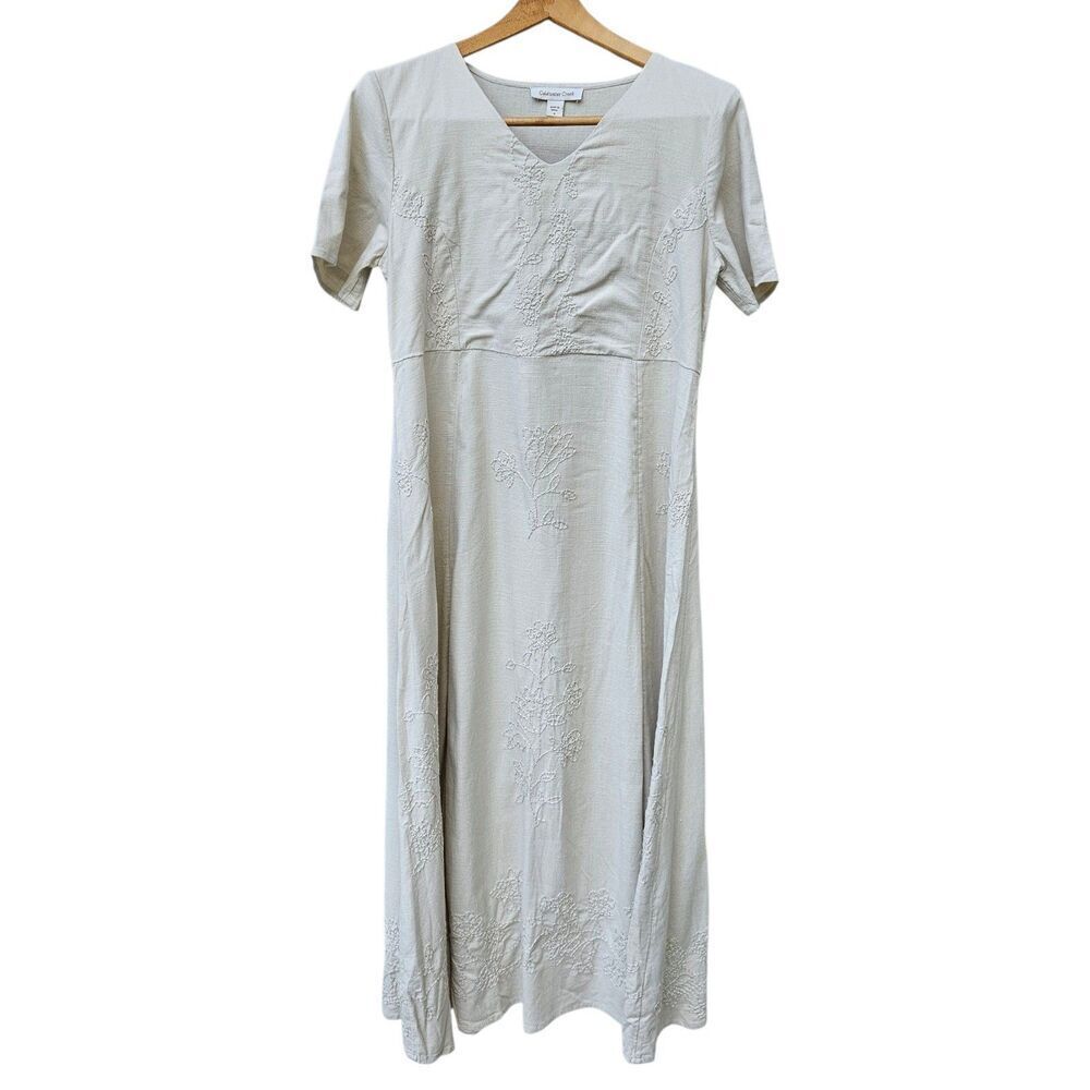 Vtg Coldwater Creek Linen Blend Maxi Dress Small Prairie Cottagecore Tie Back